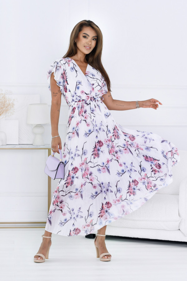 Sukienka plisowana Vanessa Biała w Kwiaty 1