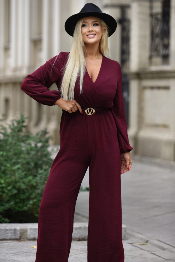 Kombinezon z paskiem Renee Bordowy